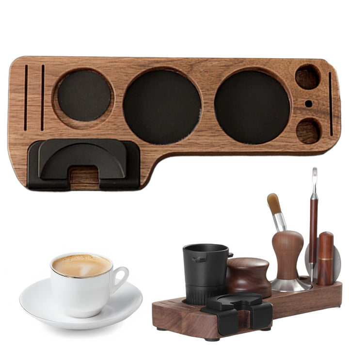 Tamperstation für Baristas, 51/53/58mm Tamping Station, Kaffeestampfbasis aus Holz Walnuss, Ständer