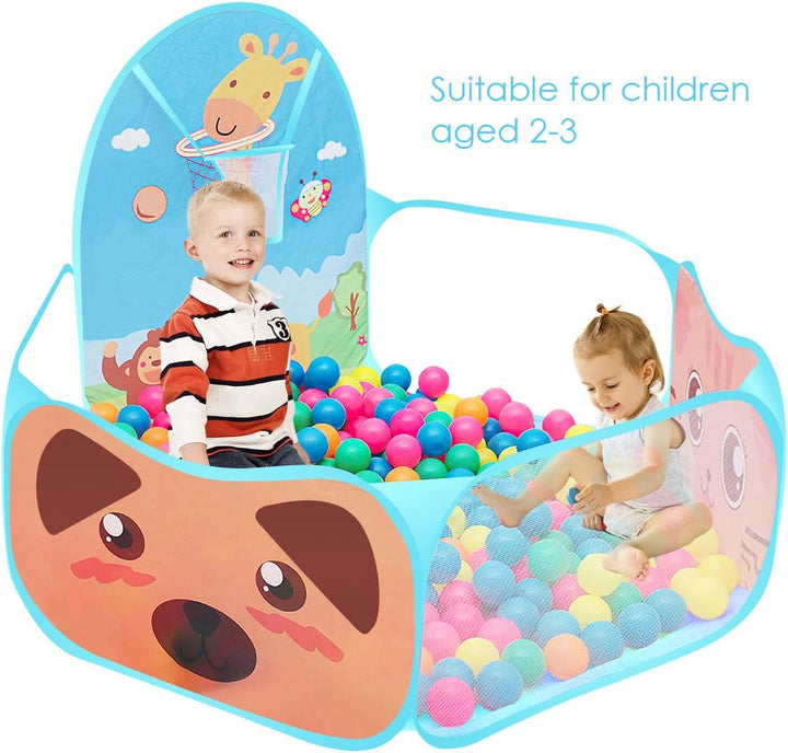 Ruspela Kinder Pop Up Faltbares Cartoon Spielzelt Pit Pool mit Basketballkorb Blau