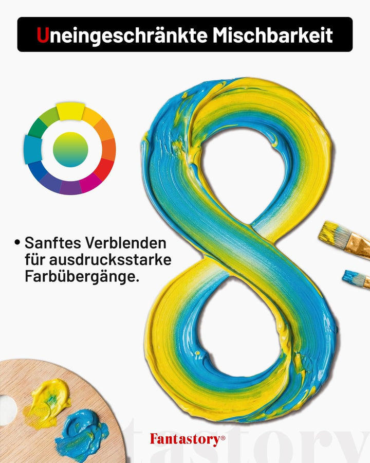 Fantastory Acrylfarben Set 24x 60ml,12 Pinsel;Exzellente Deckkraft,hohe Lichtechtheit,wasserfest Acr