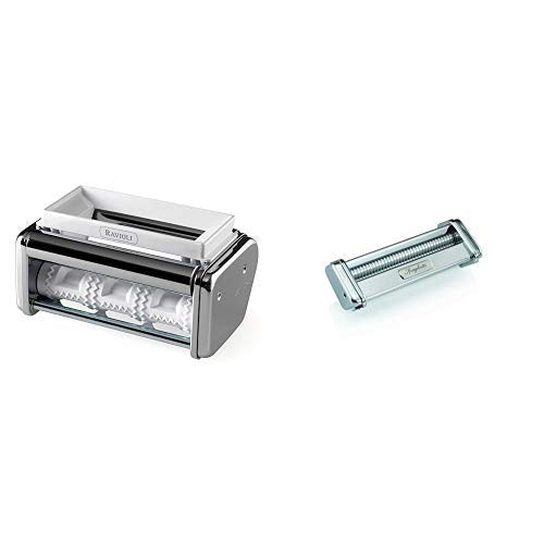 Marcato AR-150-OLI Ravioli Aufsatz, Edelstahl, silber/weiss, 17 cm & 801500010 Spaghetti Vorsatz Spa