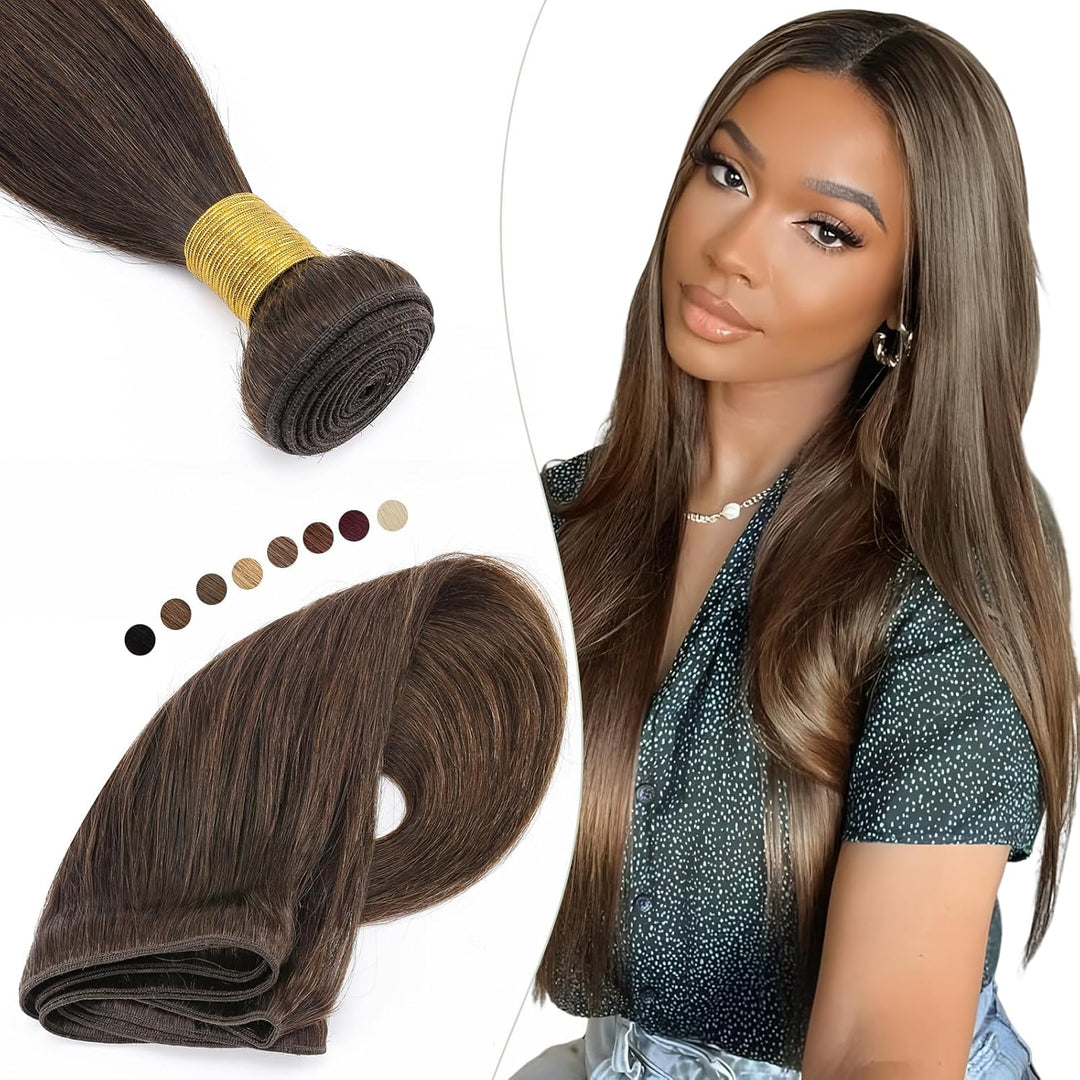 Elailite Bündel Extensions Echthaar #2 Dunkelbraun 25cm Sew in Haar Haarverlängerungen Weft Brasilia