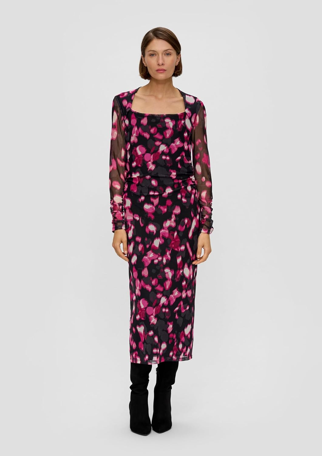 s.Oliver Mesh-Kleid mit Raffung 32 99a3_schwarz, 32 99a3_schwarz