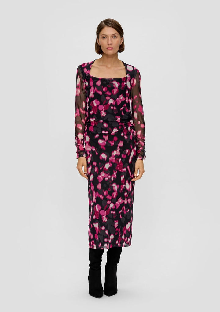 s.Oliver Mesh-Kleid mit Raffung 32 99a3_schwarz, 32 99a3_schwarz