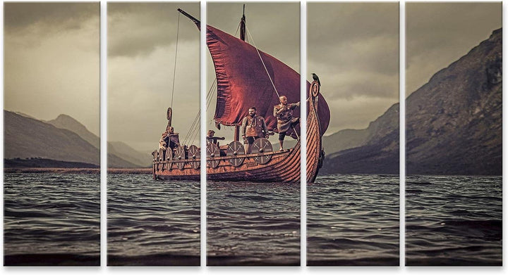 islandburner Bild auf Leinwand Gruppe Wikingern Auf Dem Meer Drakkar Berge Bilder Wandbilder Poster