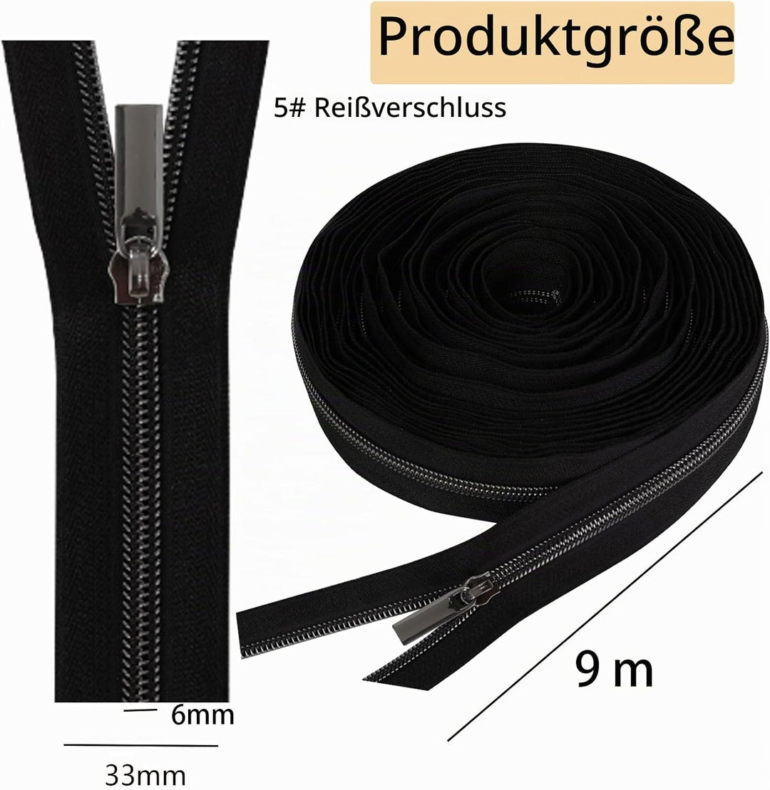 GUBOCA 9 M Reissverschluss,Näh Endlosreissverschluss mit Zipper,mit 30 Stück Reissverschlüsse Zubehö