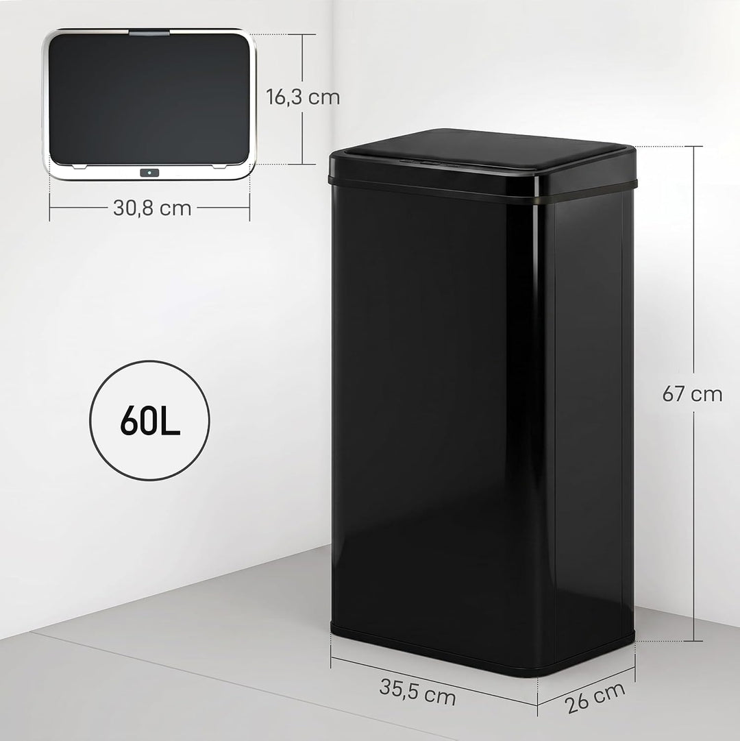 Sensor Mülleimer 2er Set 2x60L Schwarz, automatischer Abfalleimer 2 60L Schwarz, 2 60L Schwarz