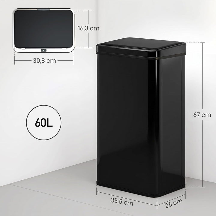 Sensor Mülleimer 2er Set 2x60L Schwarz, automatischer Abfalleimer 2 60L Schwarz, 2 60L Schwarz