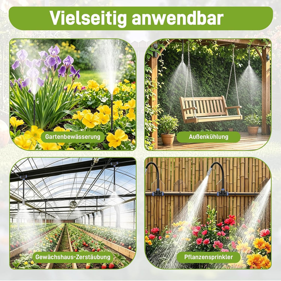 15M Bewässerungssystem Garten, automatisches Sprühnebel-Bewässerungsset, mit verstellbaren Düsen und