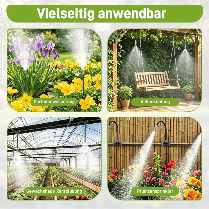 15M Bewässerungssystem Garten, automatisches Sprühnebel-Bewässerungsset, mit verstellbaren Düsen und