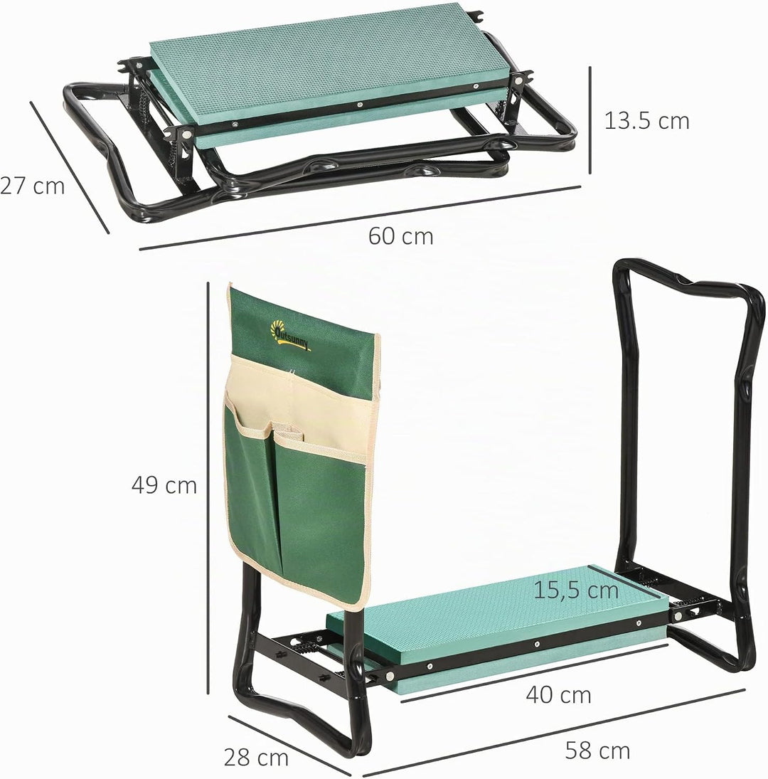 Outsunny Kniebank, Klappbarer Gartenhocker, 2-in-1, Kniehilfe, mit Werkzeugtasche, Eva-Schaumstoff,