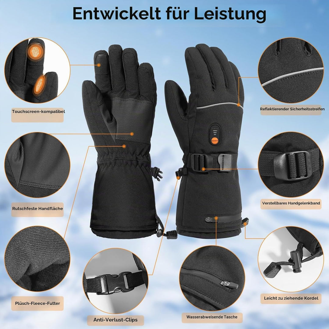 Minthouz Beheizbare Handschuhe für Damen Herren, 7.4V 3000 mAh Beheizbare Handschuhe mit Akku mit 6