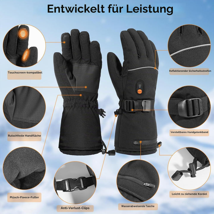 Minthouz Beheizbare Handschuhe für Damen Herren, 7.4V 3000 mAh Beheizbare Handschuhe mit Akku mit 6