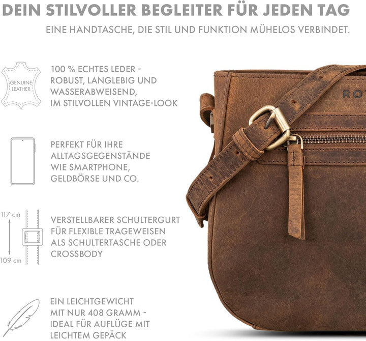 ROYALZ 'Cheyenne' Moderne kleine Umhängetasche Damen Leder Damenhandtaschen Echt-Leder Vintage Schul
