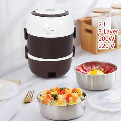 Lightakai Elektrisch Lunchbox, 2L Tragbare Brotdose Reiskocher Dampfgarer 3 Schicht Reiskocher Dampf