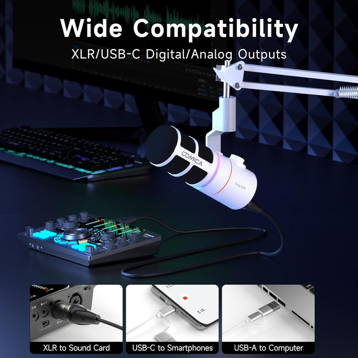 COMICA EJoy D10 Cardioid Mikrofon Dynamisches USB-C/XLR Mikrofon mit 48kHz/24bit, Calmix Rauschunter