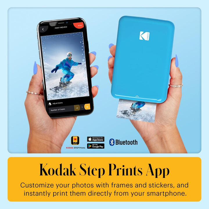 KODAK Step Sofortbilddrucker mit Bluetooth/NFC, Zink-Technologie App für iOS und Android (Blau) Gesc