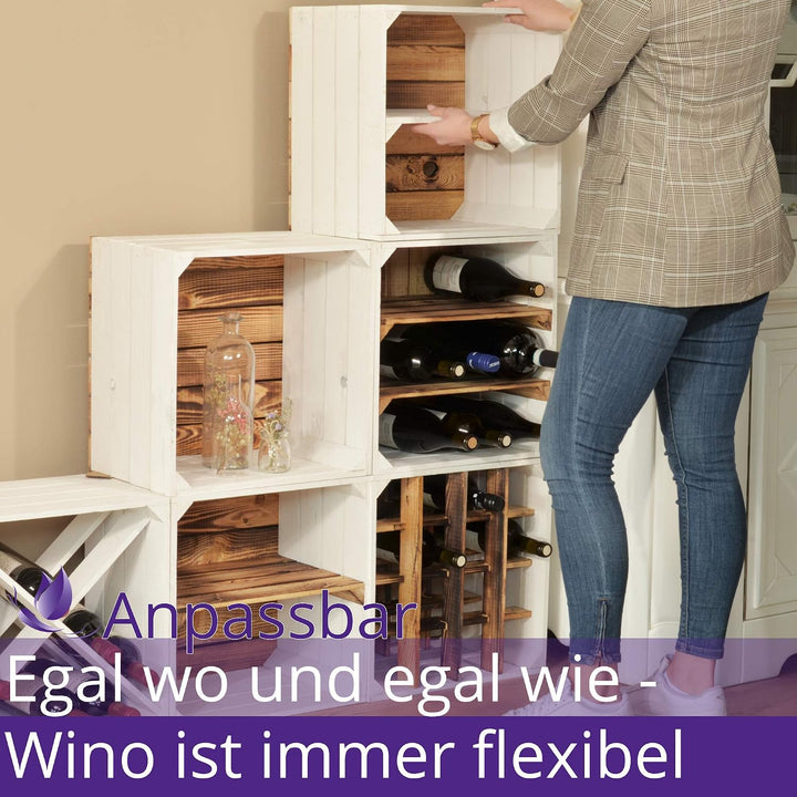 CHICCIE 3 Set Weinregal Wino aus Holz - Geflammt Holzkiste 3 Ohne