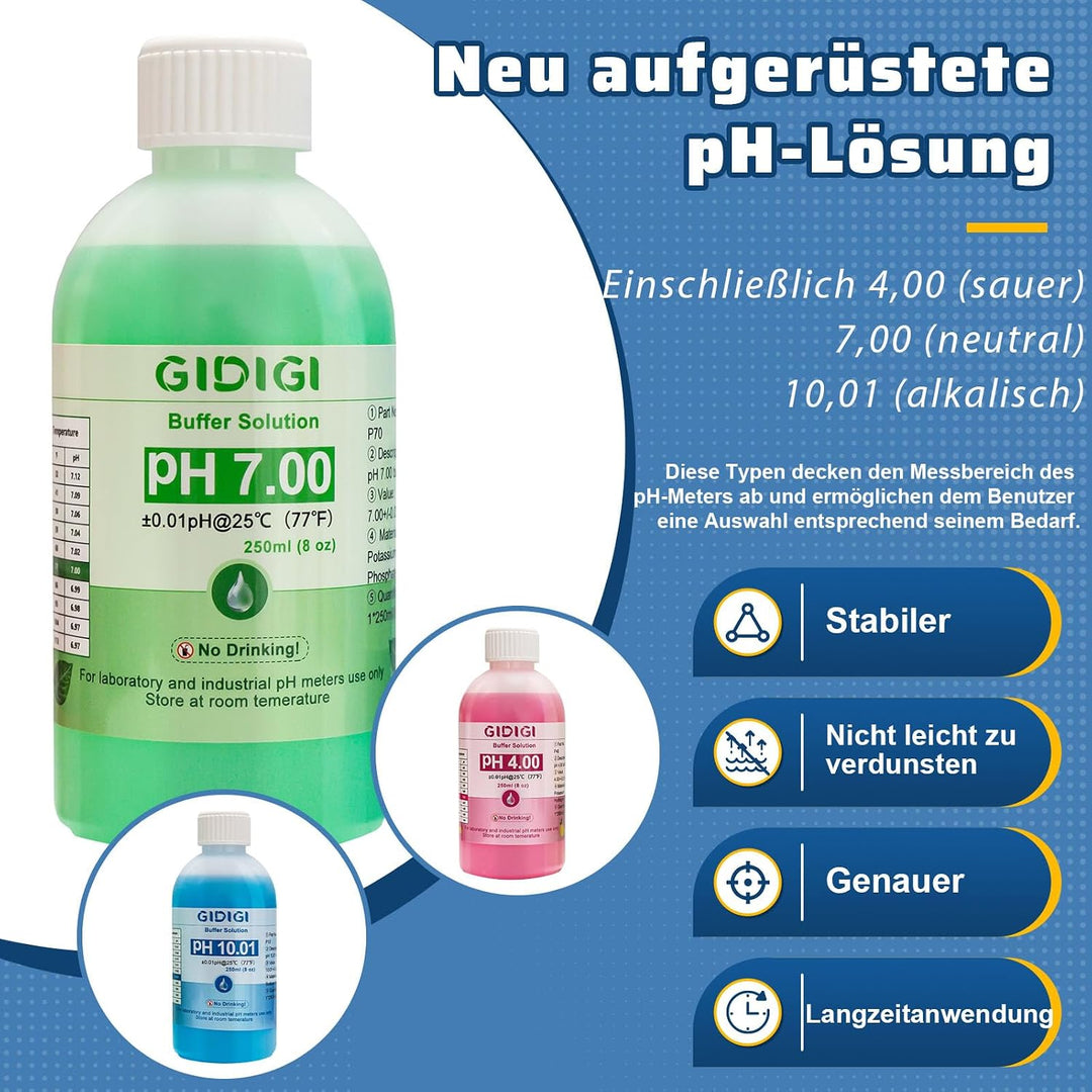 pH Messgerät Kalibrierungslösungs Kit, Enthält pH 4,00, 7,00 und pH 10,01 Lösung, pH Meter Sonden Ka