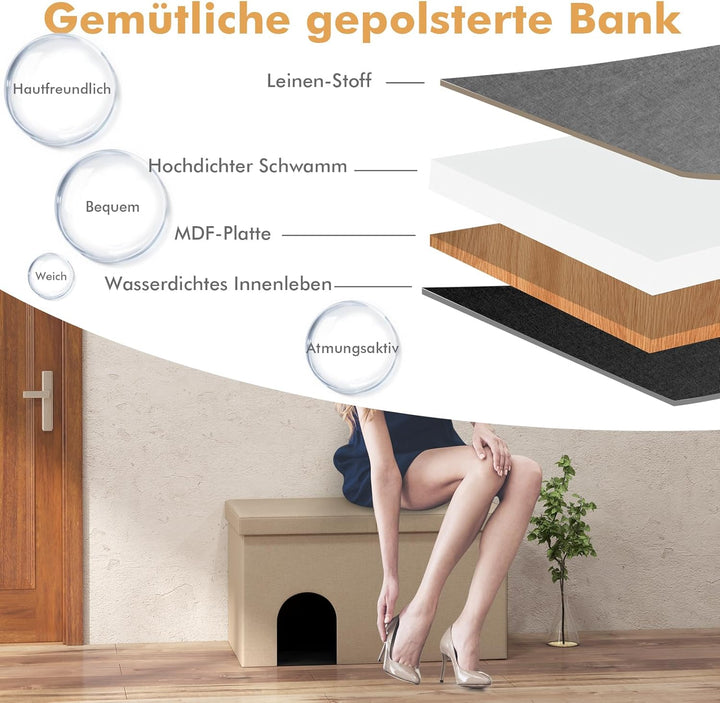 GYMAX Katzenhöhle, 3 in 1 Katzenmöbel als Katzenhaus, Sitzbank & Katzentoilette, Schuhbank mit Matte