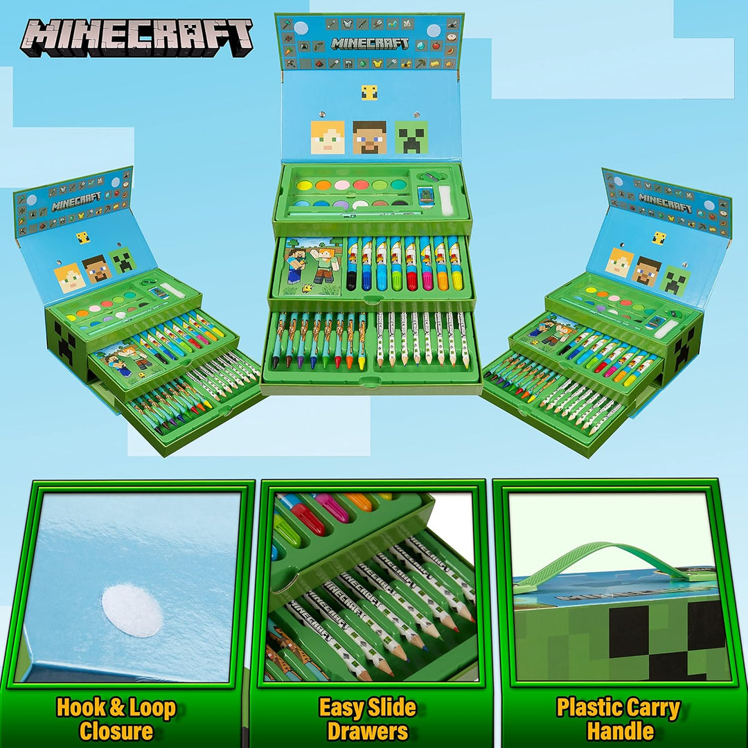 Minecraft Malkoffer Buntstifte Kinder Malset Filzstifte Wachsmalstifte Wasserfarben Malbuch Schule M