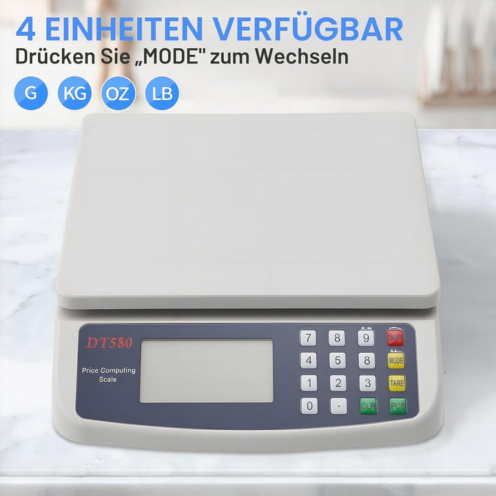 Küchenwaage digital 40kg, Gross Preisberechnungswaage Produktwaage mit LCD-Display und Tara Funktion