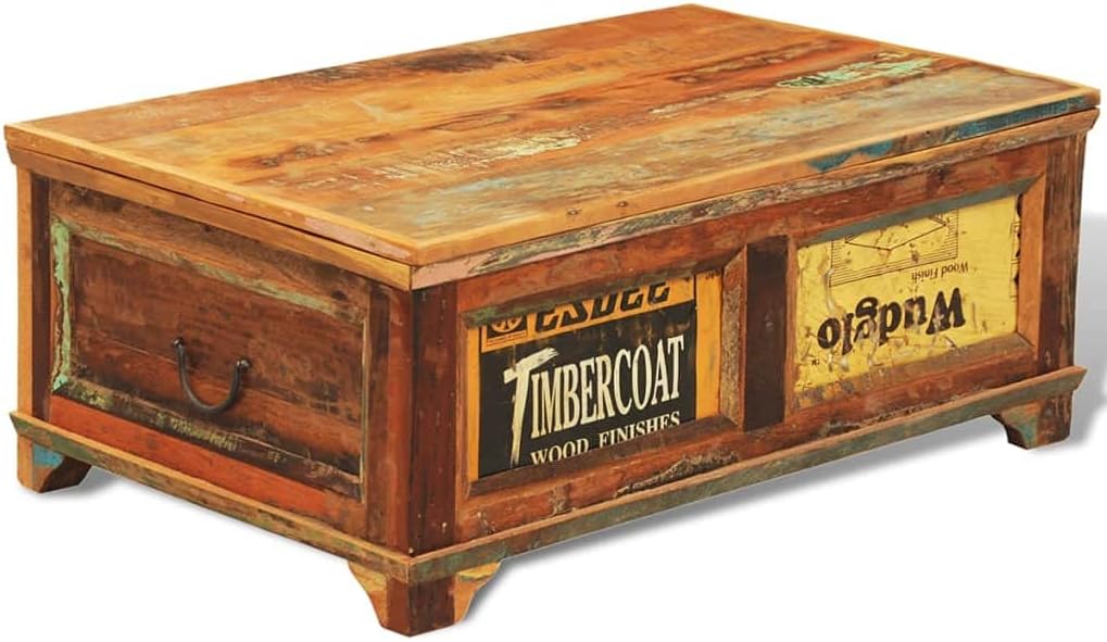 BADJAS Couchtisch mit Stauraum Vintage Altholz Beistelltisch, Nachttisch, Nachtkommode für Wohnzimme