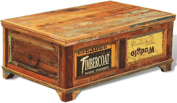 BADJAS Couchtisch mit Stauraum Vintage Altholz Beistelltisch, Nachttisch, Nachtkommode für Wohnzimme