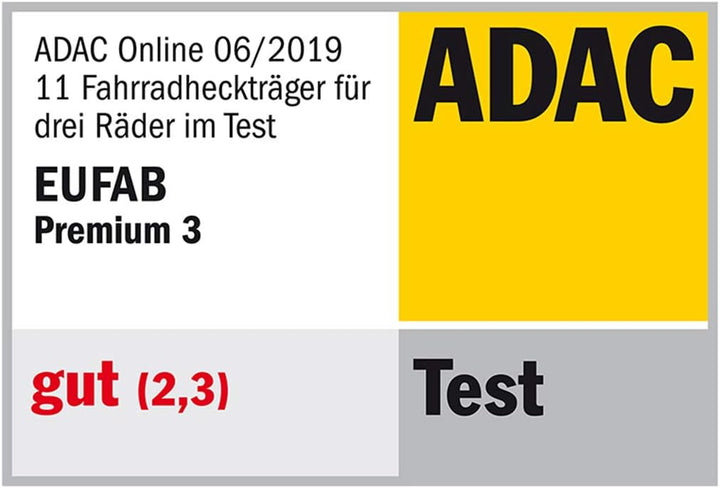 EUFAB 11522 Fahrradträger PREMIUM 3, für Anhängekupplung, klappbar, für 3 Fahrräder, schwarz, silber