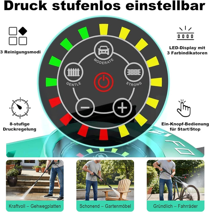 2026New Hochdruckreiniger Touchscreen 8-stufiger 200 Bar, 6-in-1-Düse, 90cm Gerätehöhe, Einstellbare