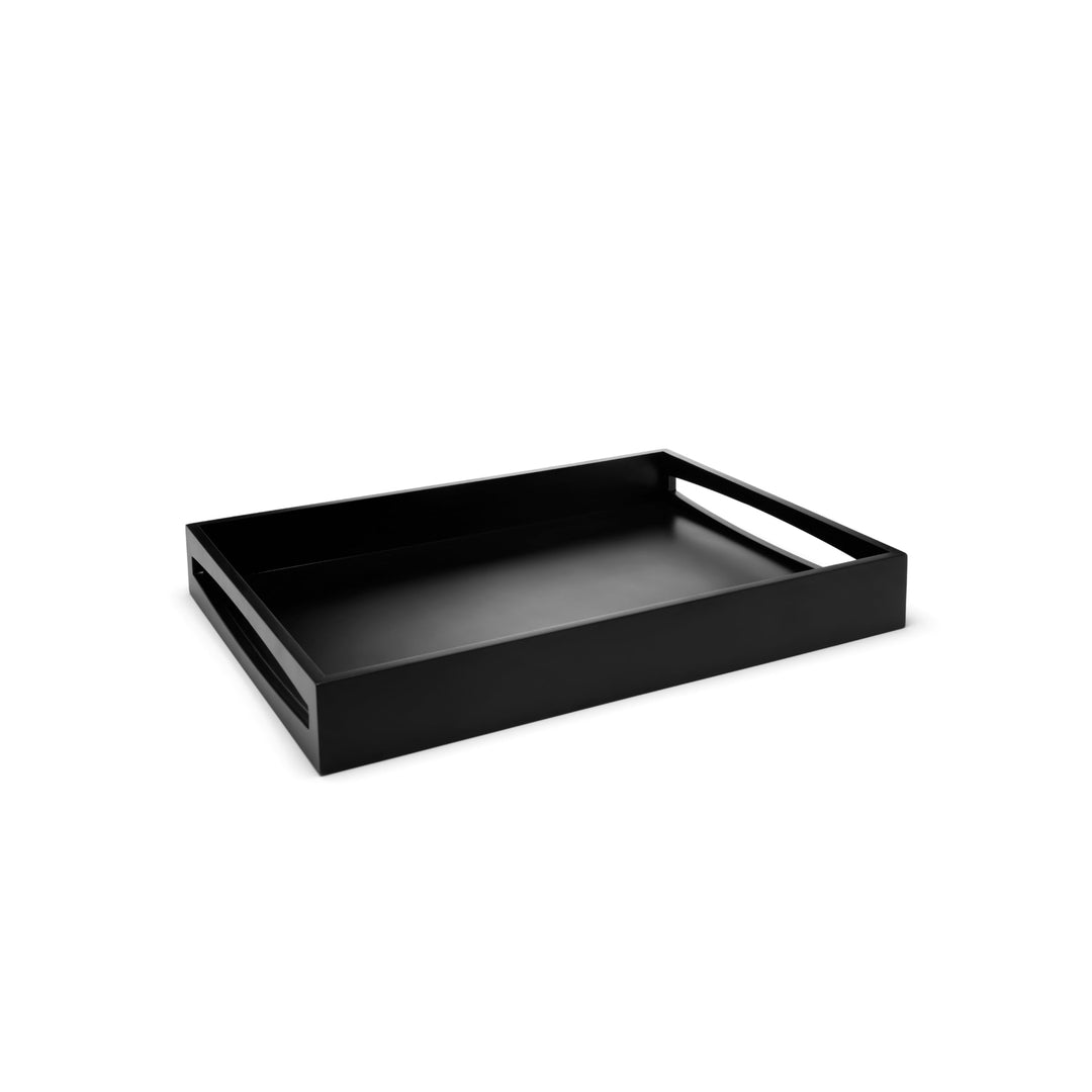 Leopold Vienna - Schwarzes Holz-Servier-Tablett 47.5 x 35 cm - eckiges Frühstückstablett mit hohem R