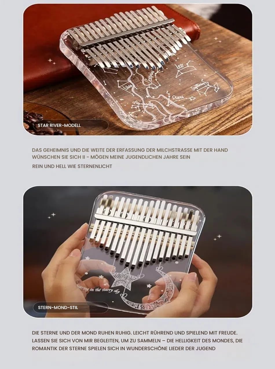 Kalimba 21 Schlüssel, Crystal Fingerklaviere，Professionelle Daumenklavier Carlimba, Mbira Instrument