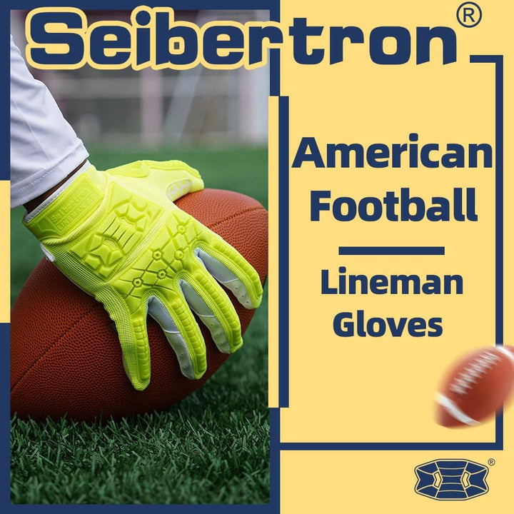 Seibertron Lineman 2.0 Padded Palm Football Receiver Gloves, Flexible TPR Impact Protection Back of