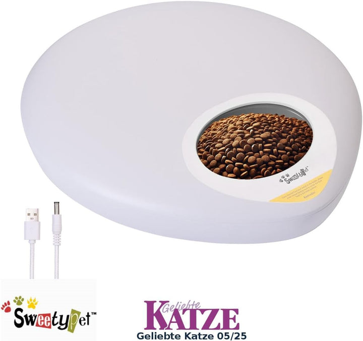 Sweetypet Futterautomat Katze: Smarter Haustier-Futterautomat, für Nass- & Trockenfutter, 5 Fächer (