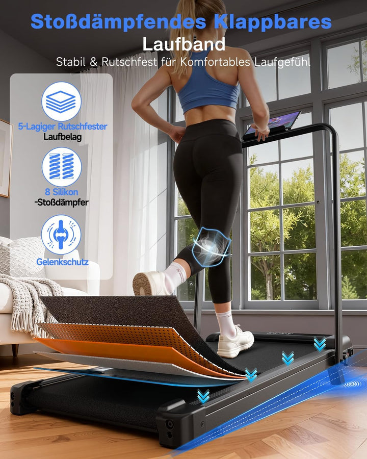 HomeFitnessCode Laufband mit Neigung - Walking Pad Laufpad für Zuhause Klein Mini Walkpad mit Steigu