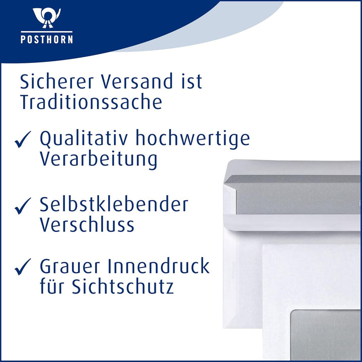 POSTHORN Briefumschläge mit Fenster 125 x 235 mm (1000 Stück), Umschläge selbstklebend, Kuvert mit g