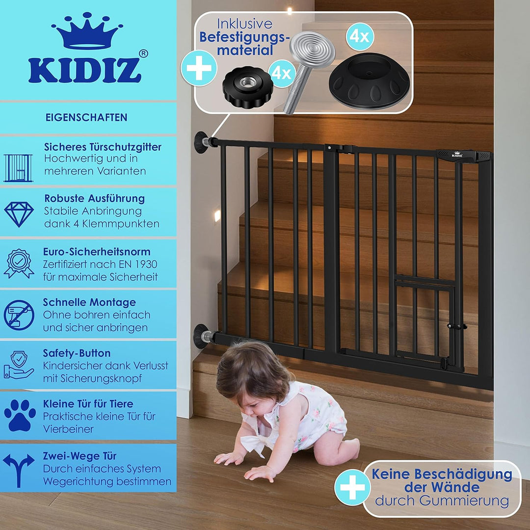 KIDIZ® Türschutzgitter Absperrgitter Treppengitter Kindergitter | mit Türe für Hunde und Katzen, Hau