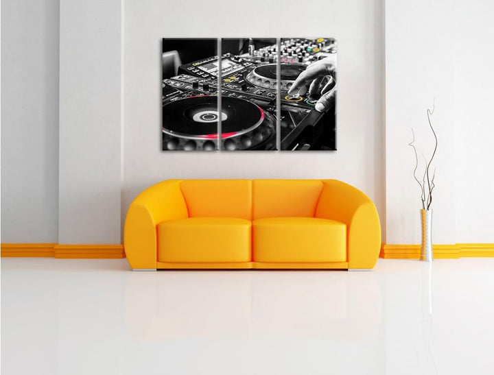 Pixxprint Modern beleuchteter DJ Pult als Leinwandbild/Grösse: 3 Teilig (120x80) cm/Wandbild/Kunstdr