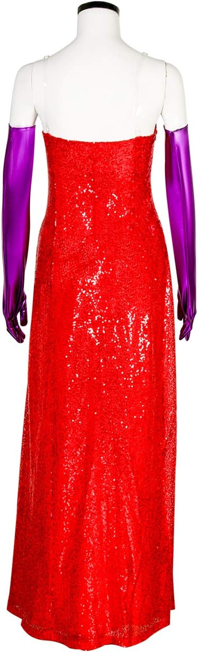 NUWIND Jessica Rabbit Damen Kleid Rot Sexy Pailletten Kostüm Tube Top Kleid Set Erwachsene Halloween