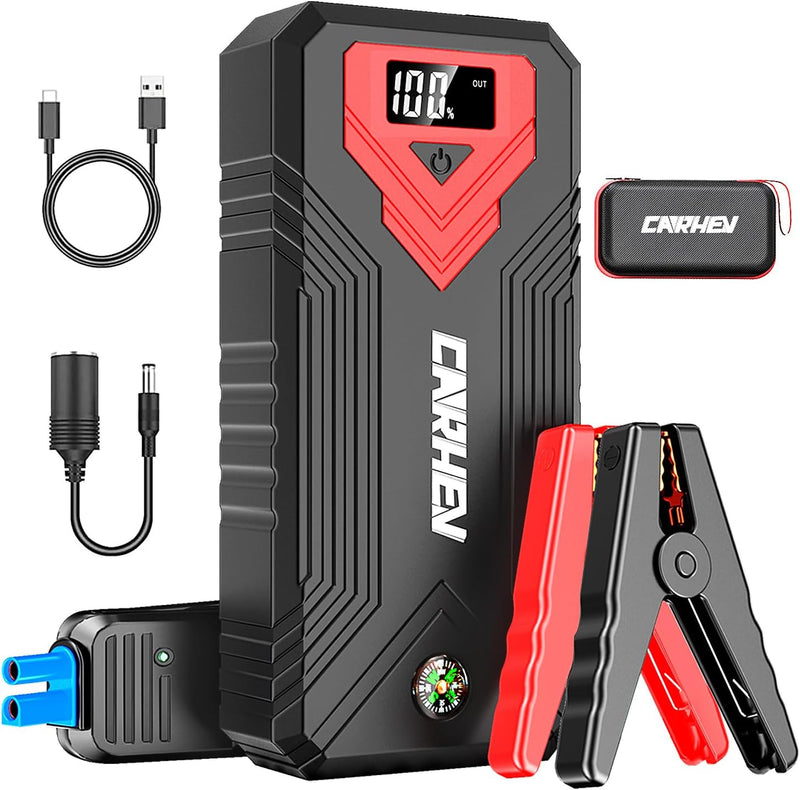 CARHEV 3000A Starthilfe Powerbank, 27000mAh Auto starthilfe für bis zu 8L Benzin & 8L Dieselmotor, 1