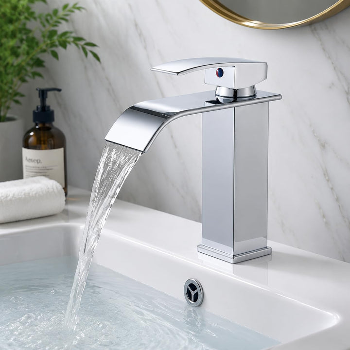 JUNSNEHNG Badmischer, Einhebelmischer für heisses und kaltes Wasser, Wasserfall-Waschtischmischer Ga
