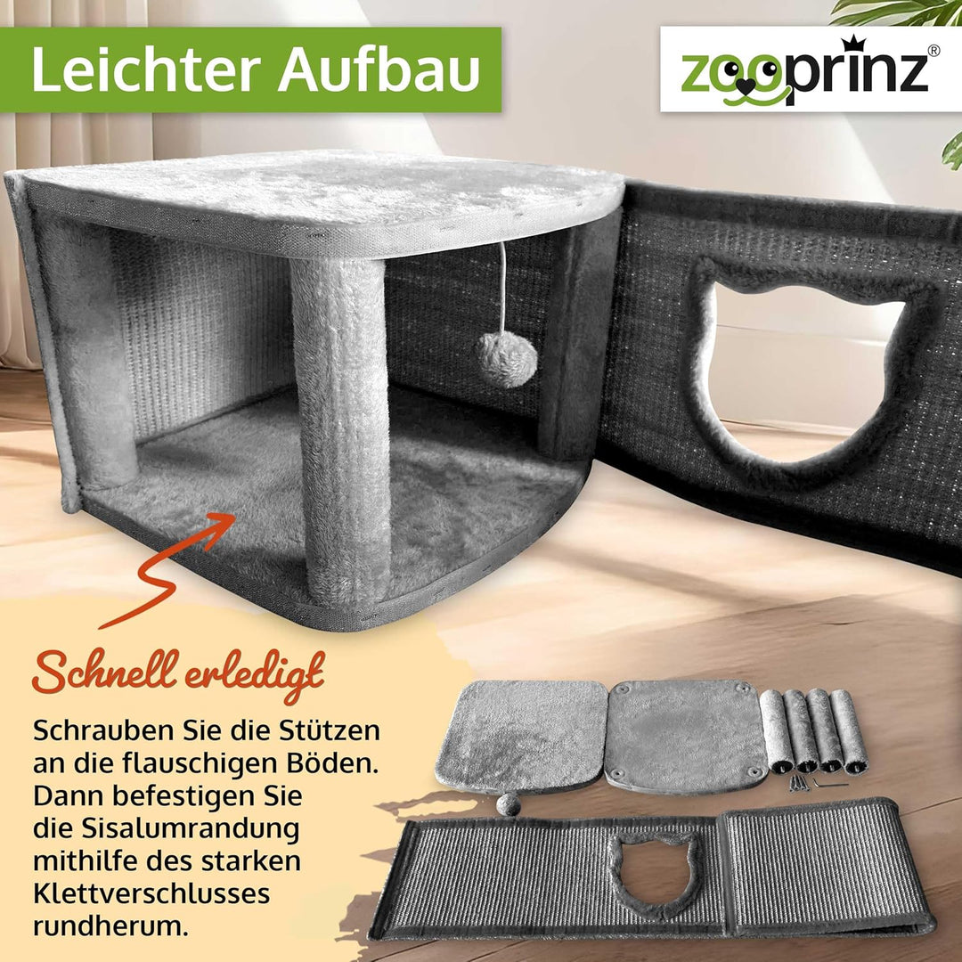 zooprinz Premium Katzenhaus – Katzenkorb für Katze – mit dicken Sisal Wänden an der Katzenbox – Höhl