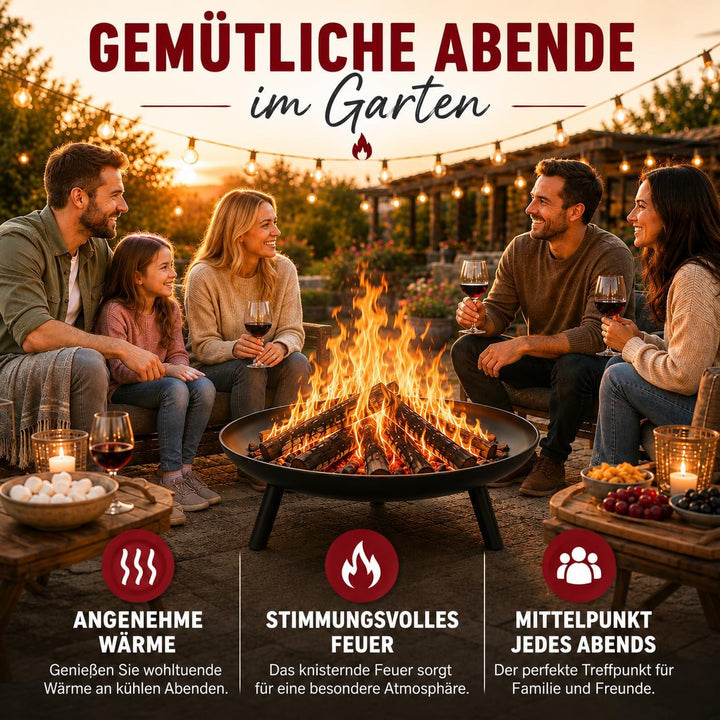 Feuerschale Feuerstelle Ø 60 cm für Lagerfeuer im Garten oder auf der Terrasse mit 2 Tragegriffen au