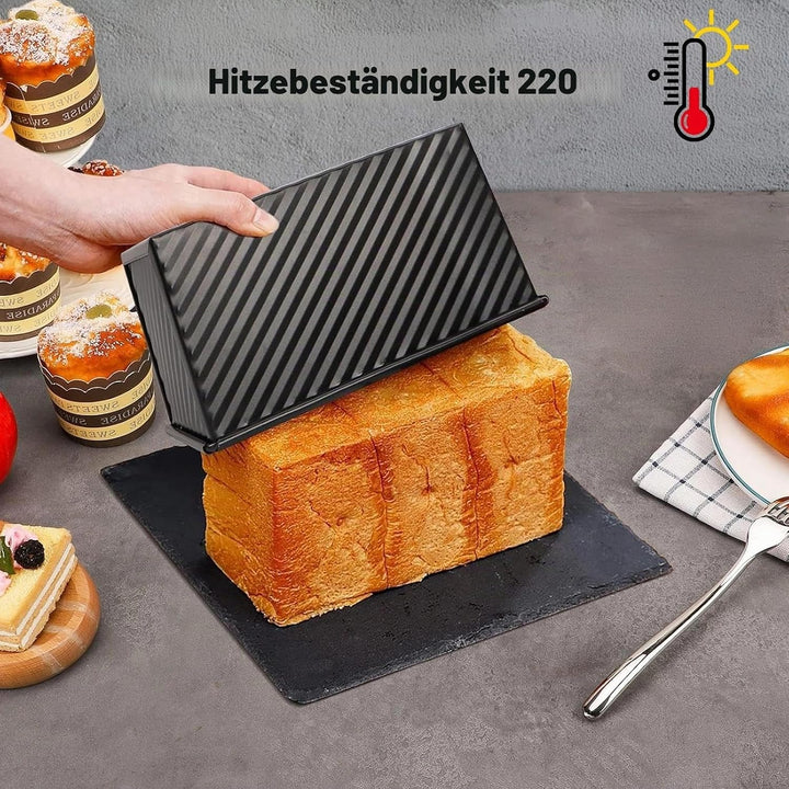 Toastbrot Backform mit Deckel – 2 Stück Brotbackformen Kastenform, Carbonstahl, Lüftungslöcher, Schw