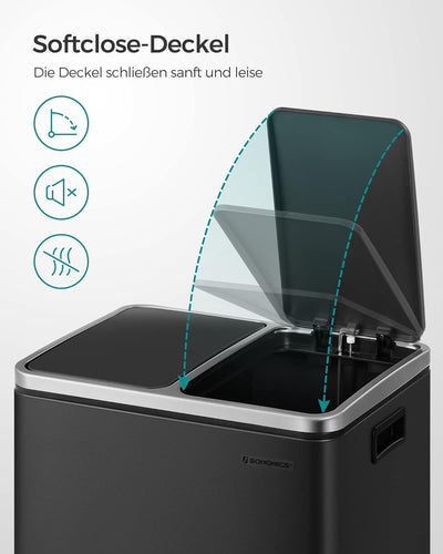 SONGMICS Mülleimer Küche, 2 x 15 L, Mülltrennsystem, Abfalleimer aus Metall, Treteimer mit Inneneime