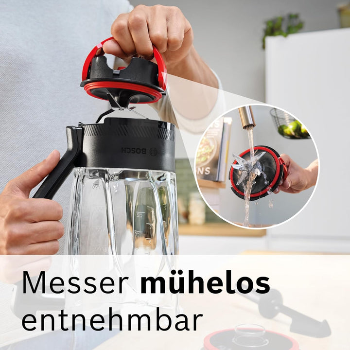 Bosch Zubehör MUZS6MX, Mixbecher, dickwandiges Thermosafe Glas, 1,5l, hitzebeständig, kältebeständig