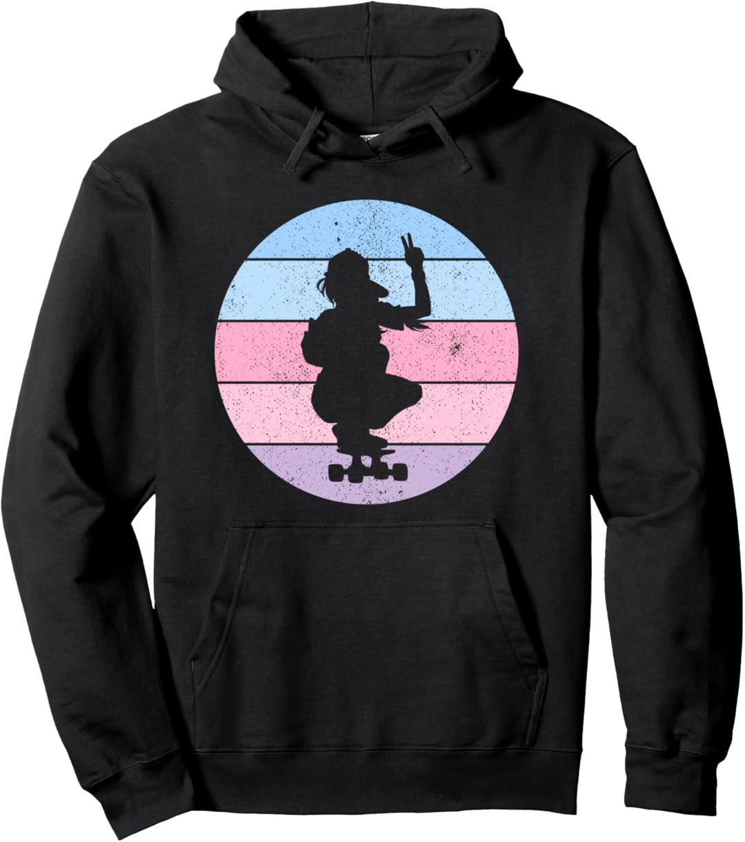 Skater Girl Vintage Peace Schild Retro Skateboard Pullover Hoodie