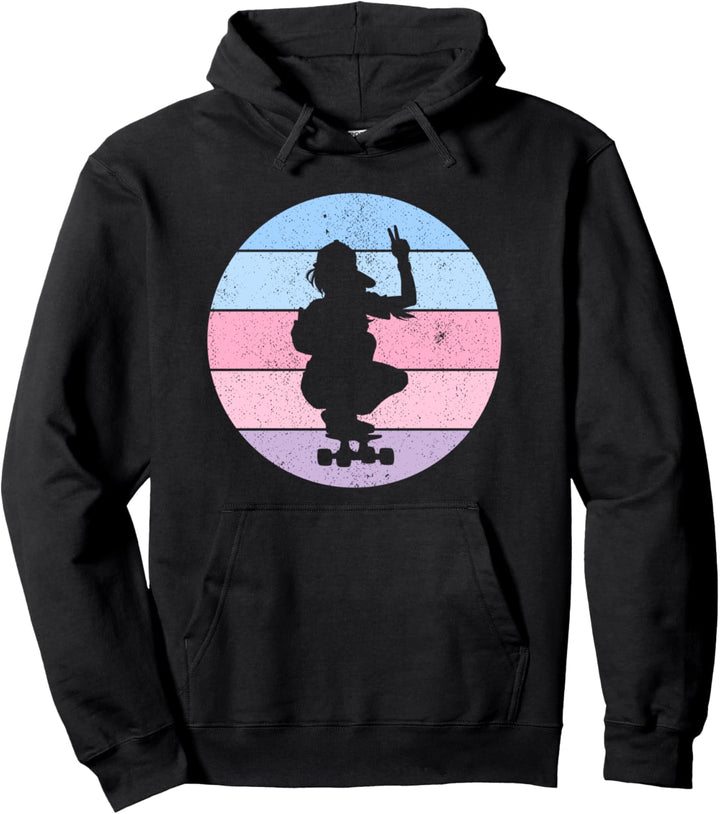 Skater Girl Vintage Peace Schild Retro Skateboard Pullover Hoodie