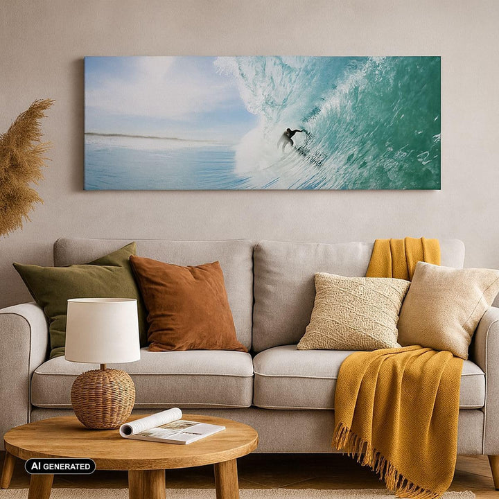 Wandbilder Dekoration Wohnzimmer Abenteuer surfer welle ozean Panorama Bilder auf Leinwand 120x50cm