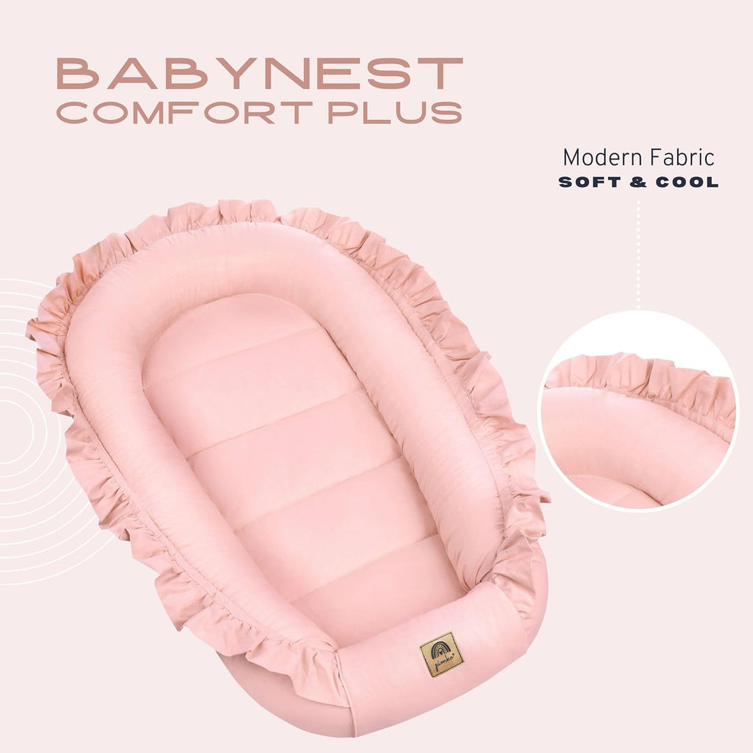 PIMKO Babynest mit rüschen Babynestchen für Baby Kuschelnest Babykokon für Säuglinge und Neugeborene