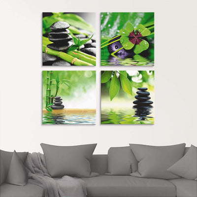 ARTland Glasbilder Wandbild Glas Bild Set 4 teilig je 30x30 cm Quadratisch Asien Wellness Zen Steine